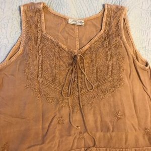 Gold lace-up tank with bohemian flare